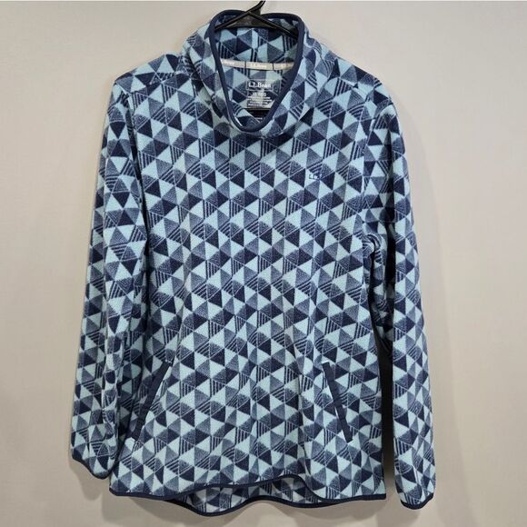 🐢 LL Bean Aztec Pullover Fleece Jacket Women’s Turtleneck Blue Tribal Size XL - Picture 1 of 14
